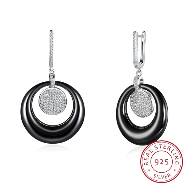 Picture of Modern Design Platinum Plated Black Drop & Dangle