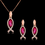 Picture of Zinc Alloy Pink Necklace and Earring Set Factory Direct Supply