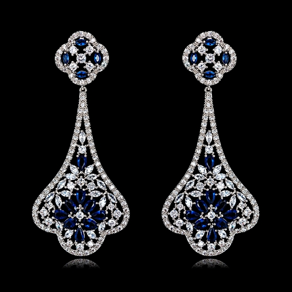 Picture of Unique Cubic Zirconia Platinum Plated Dangle Earrings