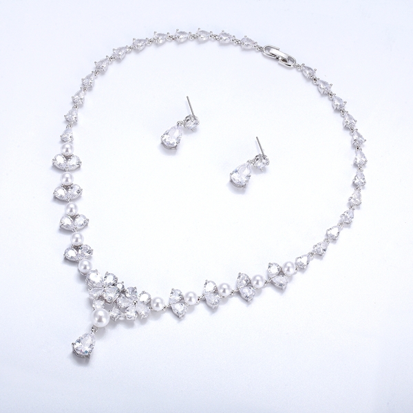 Picture of Shop Platinum Plated White Necklace and Earring Set with Wow Elements