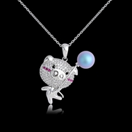 Picture of Platinum Plated Swarovski Element Pearl Pendant Necklace at Unbeatable Price