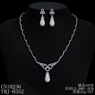 Picture of Beautiful Cubic Zirconia Platinum Plated Necklace and Earring Set