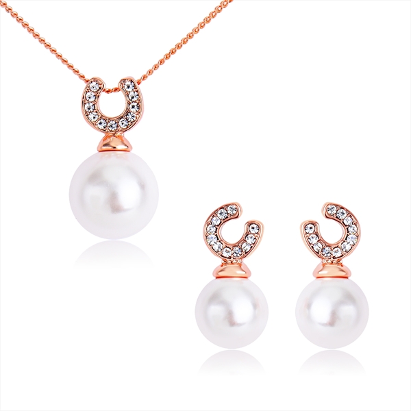 Picture of Most Popular Artificial Pearl Rose Gold Plated Necklace and Earring Set