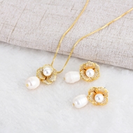 Picture of Fancy Flower Gold Plated Necklace and Earring Set