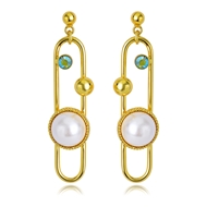 Picture of Good Artificial Pearl Gold Plated Dangle Earrings