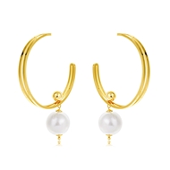 Picture of Buy Gold Plated Artificial Pearl Big Hoop Earrings with Price