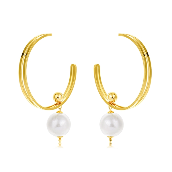 Picture of Buy Gold Plated Artificial Pearl Big Hoop Earrings with Price