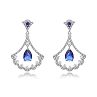 Picture of Great Value Blue Platinum Plated Dangle Earrings with Full Guarantee