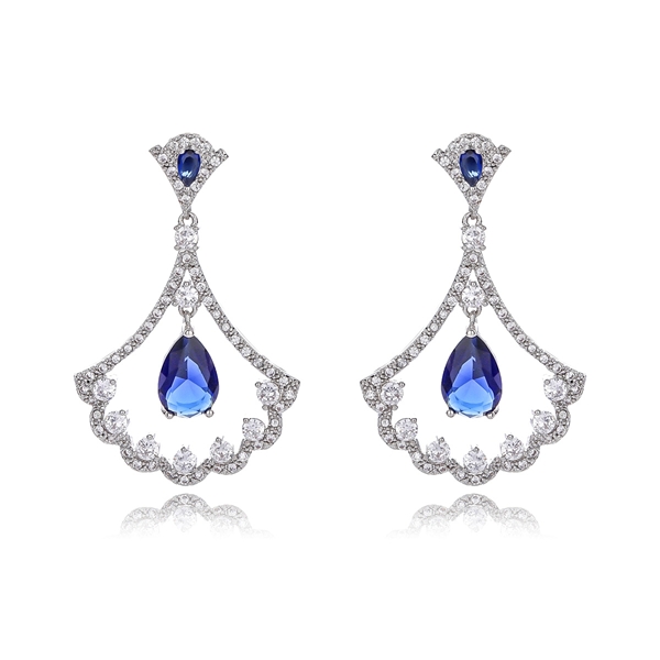 Picture of Great Value Blue Platinum Plated Dangle Earrings with Full Guarantee