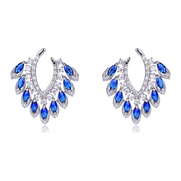 Picture of Eye-Catching Blue Platinum Plated Dangle Earrings with Member Discount