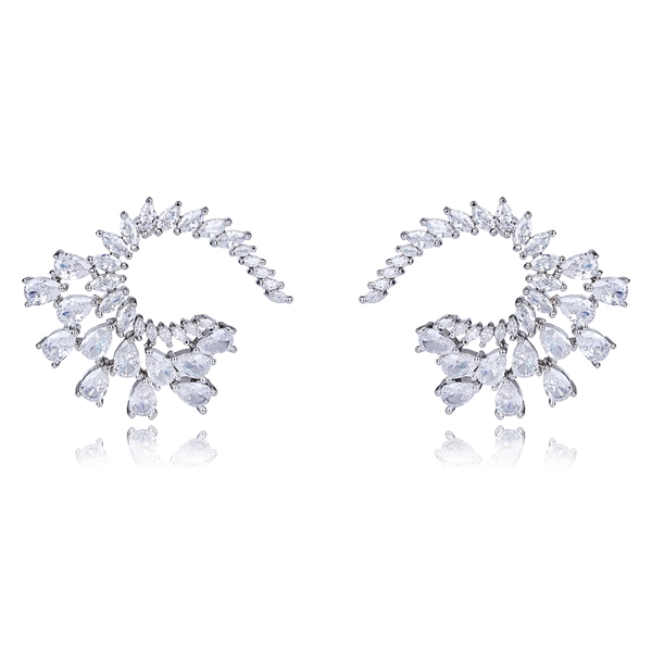 Picture of Designer Platinum Plated Cubic Zirconia Dangle Earrings with No-Risk Return