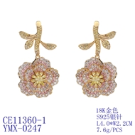 Picture of Fashion Cubic Zirconia Pink Dangle Earrings