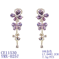 Picture of Top Cubic Zirconia Purple Dangle Earrings