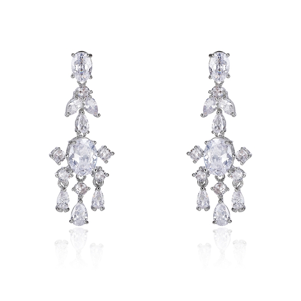 Picture of Cheap Platinum Plated White Dangle Earrings Direct from Factory