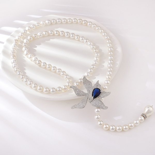 Picture of New Artificial Pearl Platinum Plated Long Chain Necklace