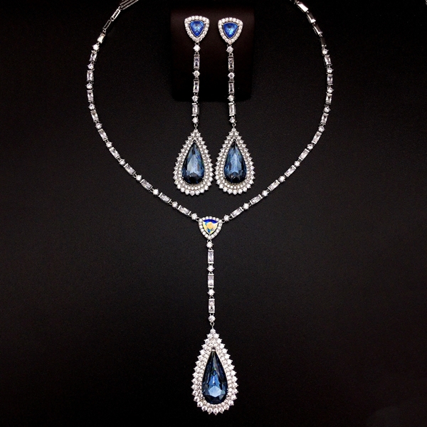 Picture of Hot Selling Blue Platinum Plated 2 Piece Jewelry Set from Top Designer