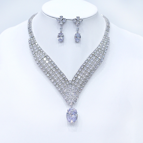 Picture of Fashionable Big Platinum Plated 2 Piece Jewelry Set