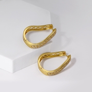 Picture of Good Cubic Zirconia Gold Plated Huggie Earrings