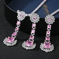 Picture of Charming Pink Flowers & Plants 2 Piece Jewelry Set As a Gift