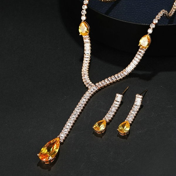 Picture of Best Cubic Zirconia Yellow 2 Piece Jewelry Set